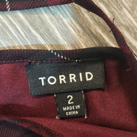 Torrid Womens 2X Red Plaid Crossback Long Sleeve Skater Dress Elastic Waist - Picture 7 of 11